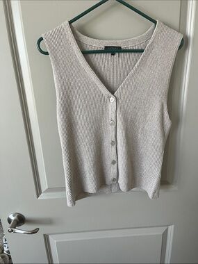 STATE Ribbed V-Neck Button-Front Tank Top — Oatmeal Beige